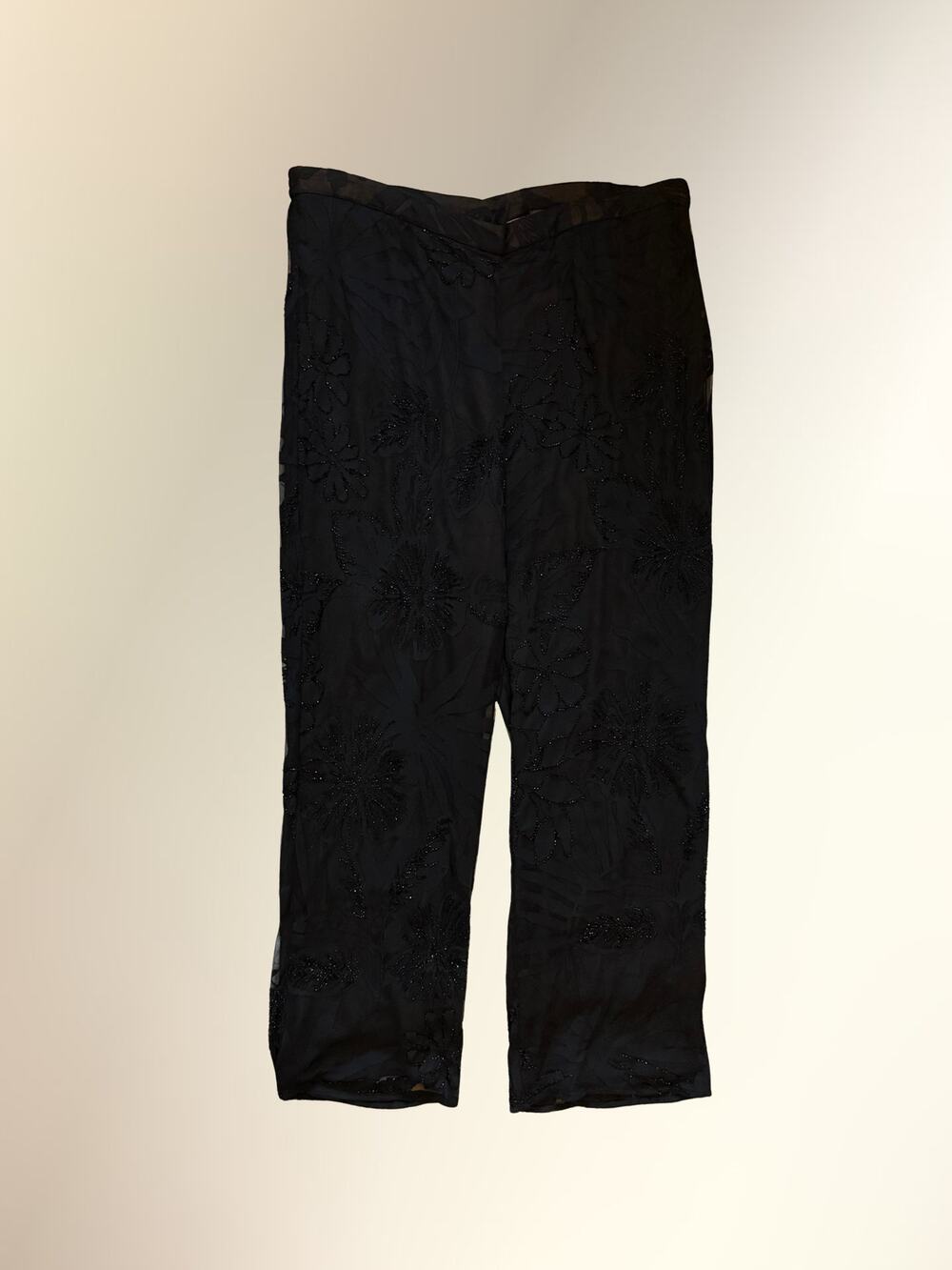 Carmen Marc Valvo Black Beaded Floral Sheer Evening Pants Sz 22W